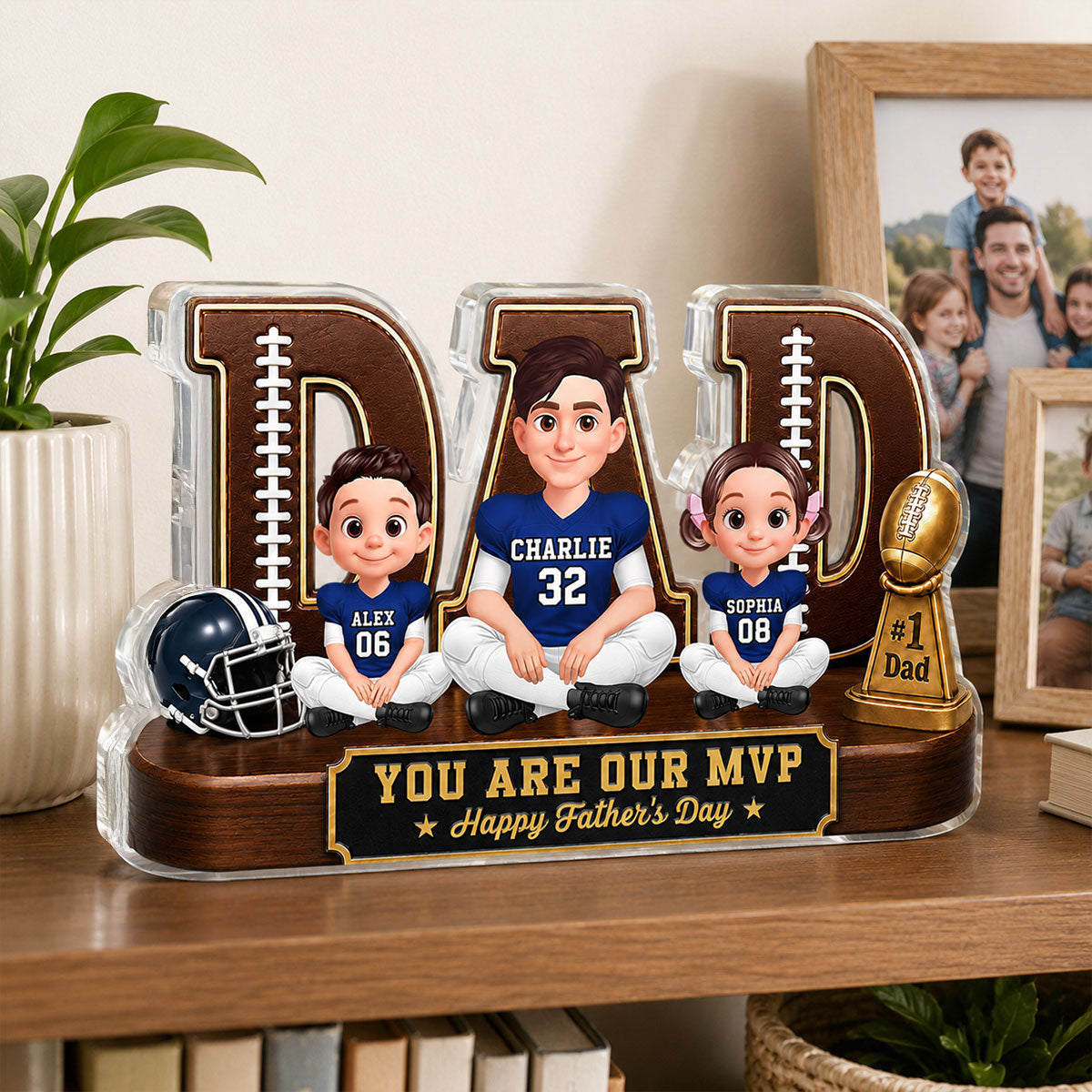 American Legend Football Family Daddy's Dream Team - Personalized Acrylic Block Plaque -  Gift For Dad, Husband