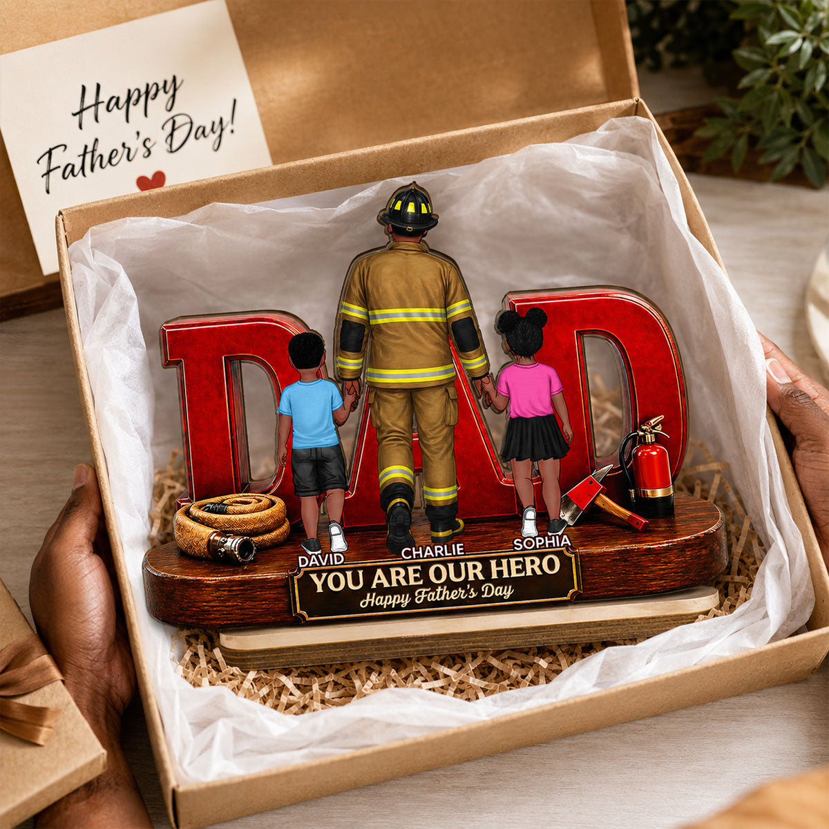 Proud Firefighter Dad You Are Our Hero - Personalized 2-Layered Wooden Plaque -  Gift For Dad