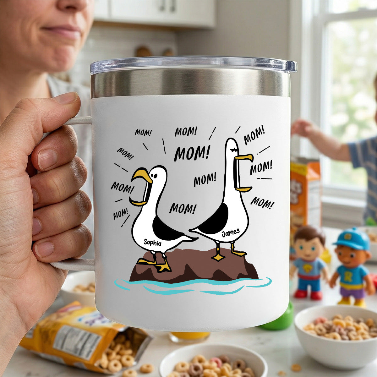 Seagull Mom Mom Mom Custom Name - Personalized Stainless Steel Tumbler With Handle - Funny Mother's Day Gift For Mom