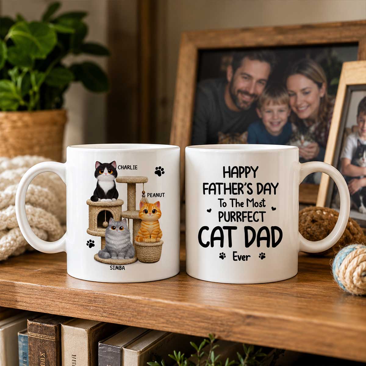 Happy Father's Day To The Most Purrfect Cat Dad Cute Cats On Cat Tree - Personalized Mug - Father's Day Gift For Cat Dad