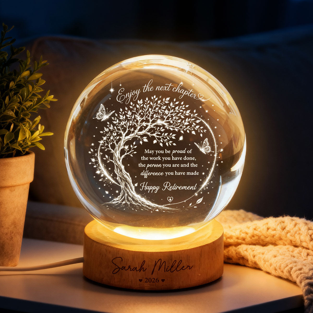 Tree of Life Enjoy the Next Chapter - Personalized Crystal Ball LED Night Light - Retirement Gift for Coworkers