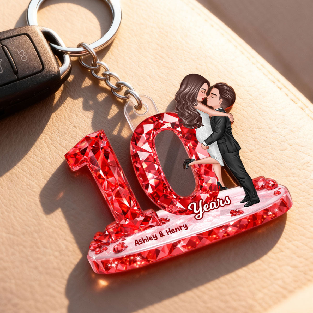 Couple Hugging Kissing Anniversary Date 3D Crystal Effect - Personalized Acrylic Keychain - Sentimental Gift for Her, Gift for Him