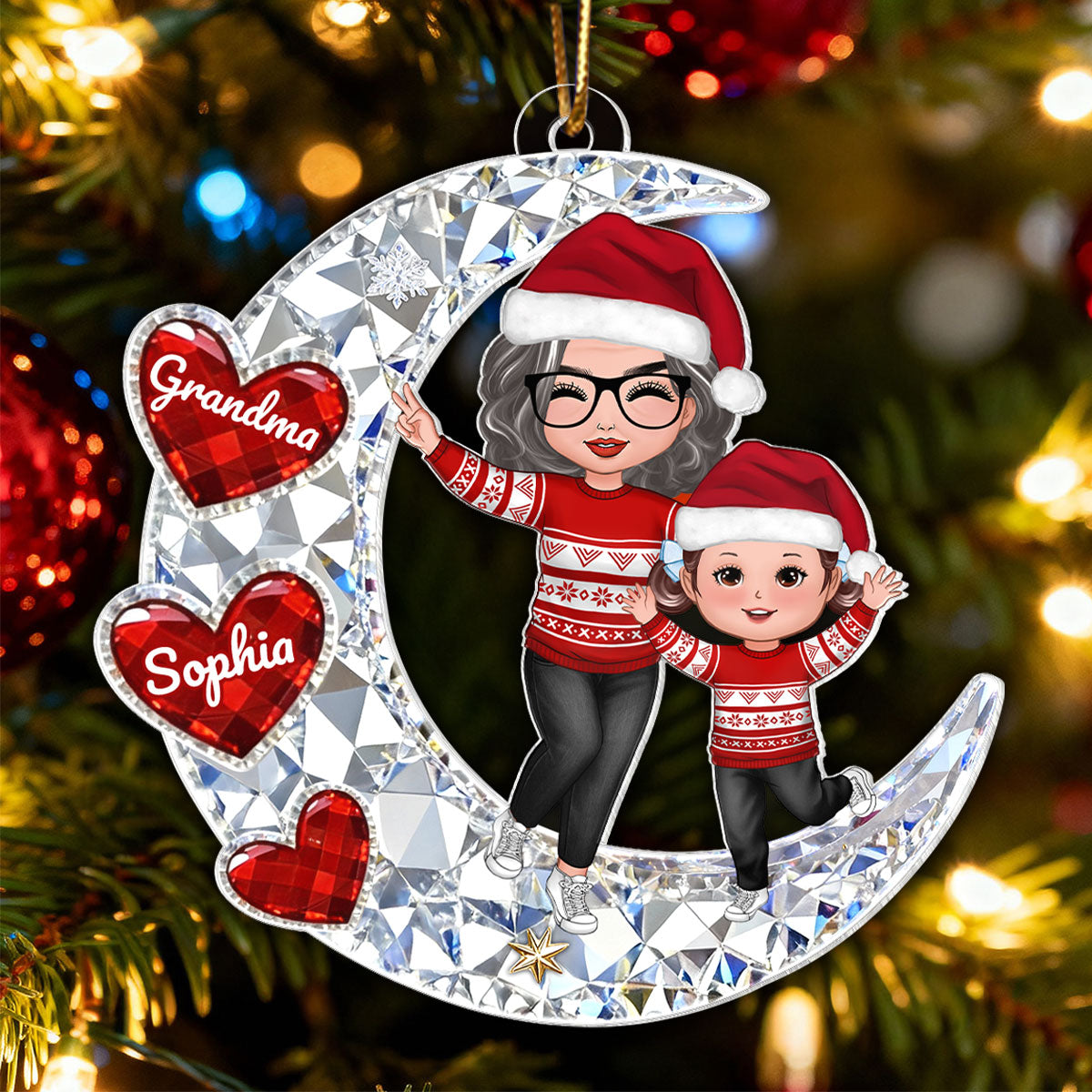3D Crystal Effect Happy Grandma Grandkids - Personalized Acrylic Ornament - Christmas Gift for Grandma, Grandkids