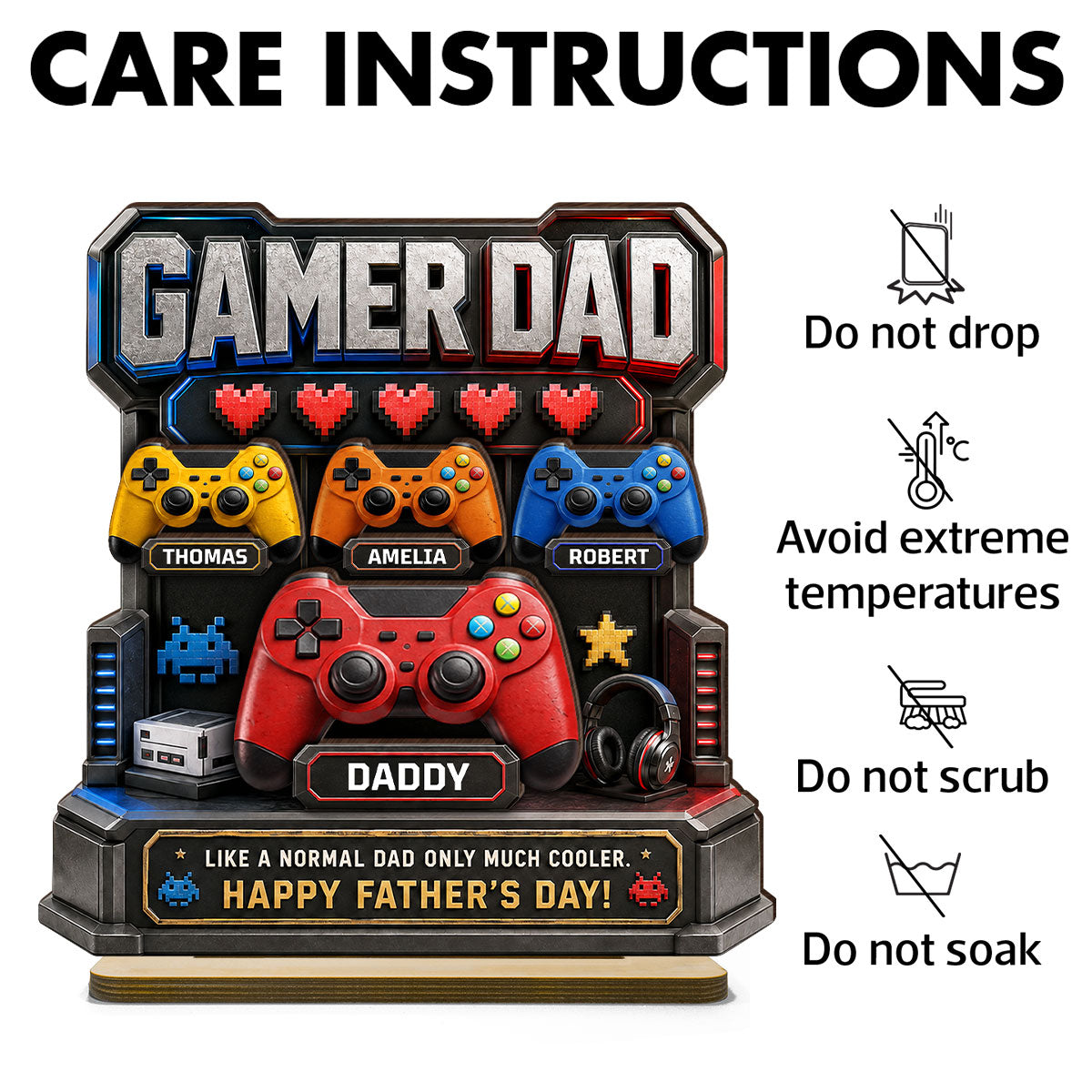 Gamer Dad Much Cooler - Personalized 2-Layered Wooden Plaque -  Gift for Dad, Husband
