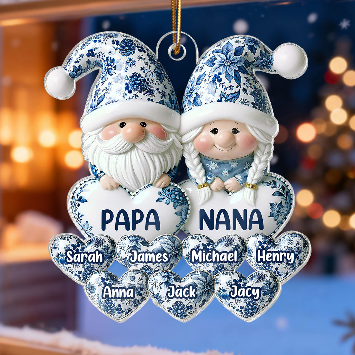 3D Effect Timeless Vintage Toile De Jouy Gnome Grandparents - Personalized Acrylic Ornament - Gift For Grandparents