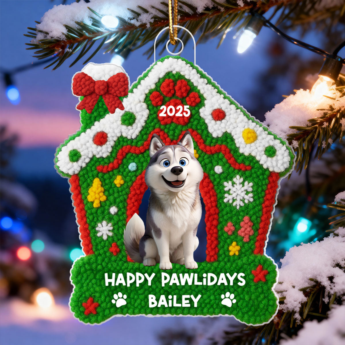Dog Christmas Yarn Faux - Personalized Acrylic Ornament - Unique Christmas Gift For Dog Lovers