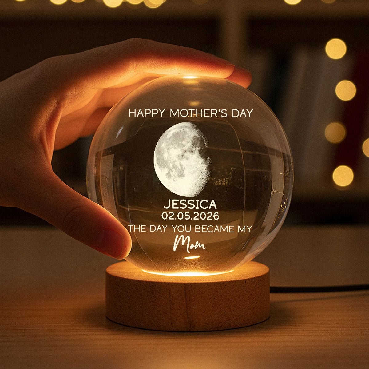 The Days You Became Our Mom Custom Moon Phase - Personalized Crystal Ball LED Night Light - Mother's Day Gift For Mom