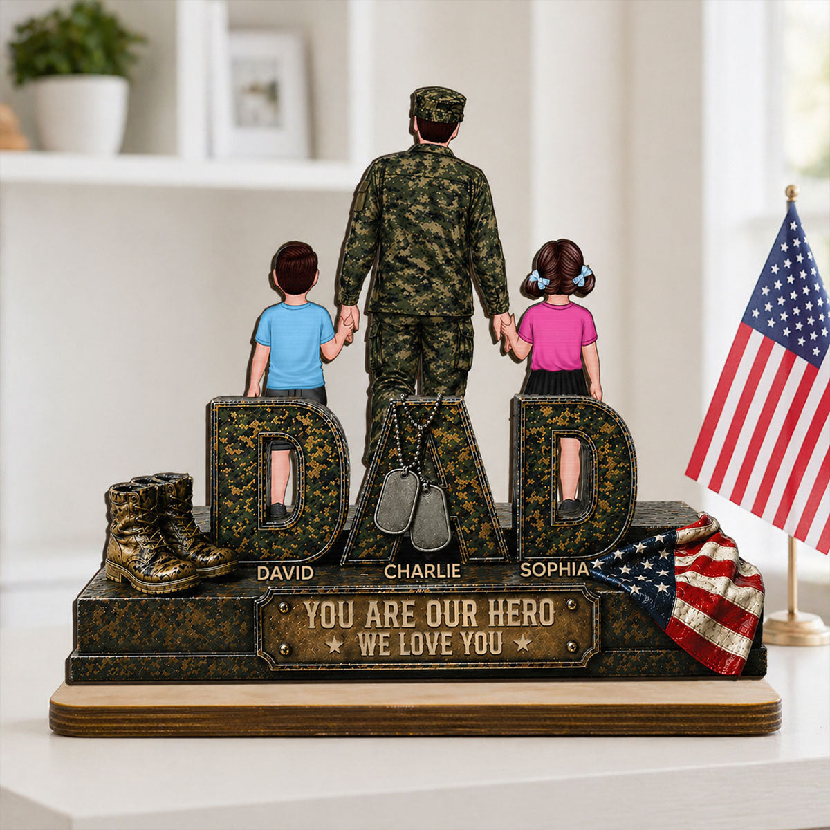 Army Dad You Are Our Hero - Personalized 2-Layered Wooden Plaque -  Gift For Dad, Husband