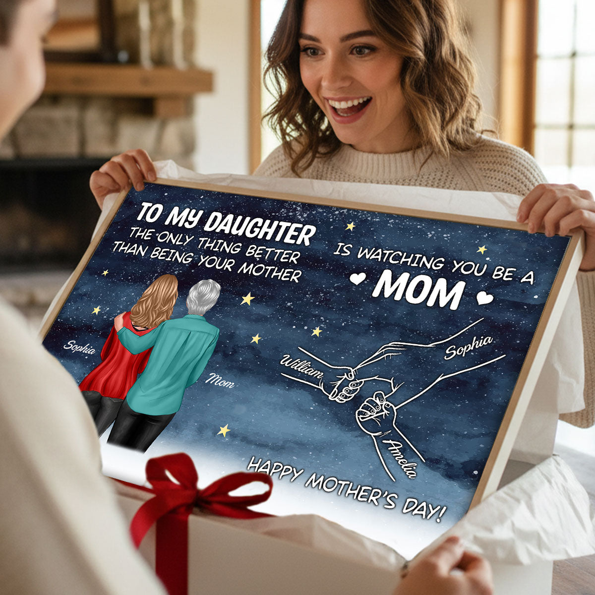 Starry Night From Mom To Daughter Watching You Be A Mom Hands Outline - Personalized Poster - Mother's Day Gift For Daughter