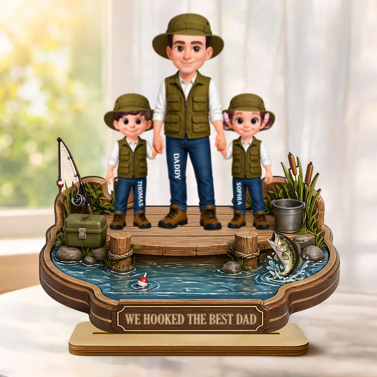 Dad's Little Fishing Partners - Personalized 2-Layered Wooden Plaque - Heartfelt Gift For Fishing Dad, Gift For Husband
