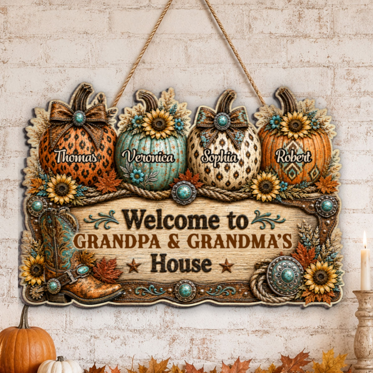 Western Fall Season Vibe Little Pumpkins Welcome To Grandma Grandpa House - Personalized Wood Sign - Fall Decoration For Grandparents