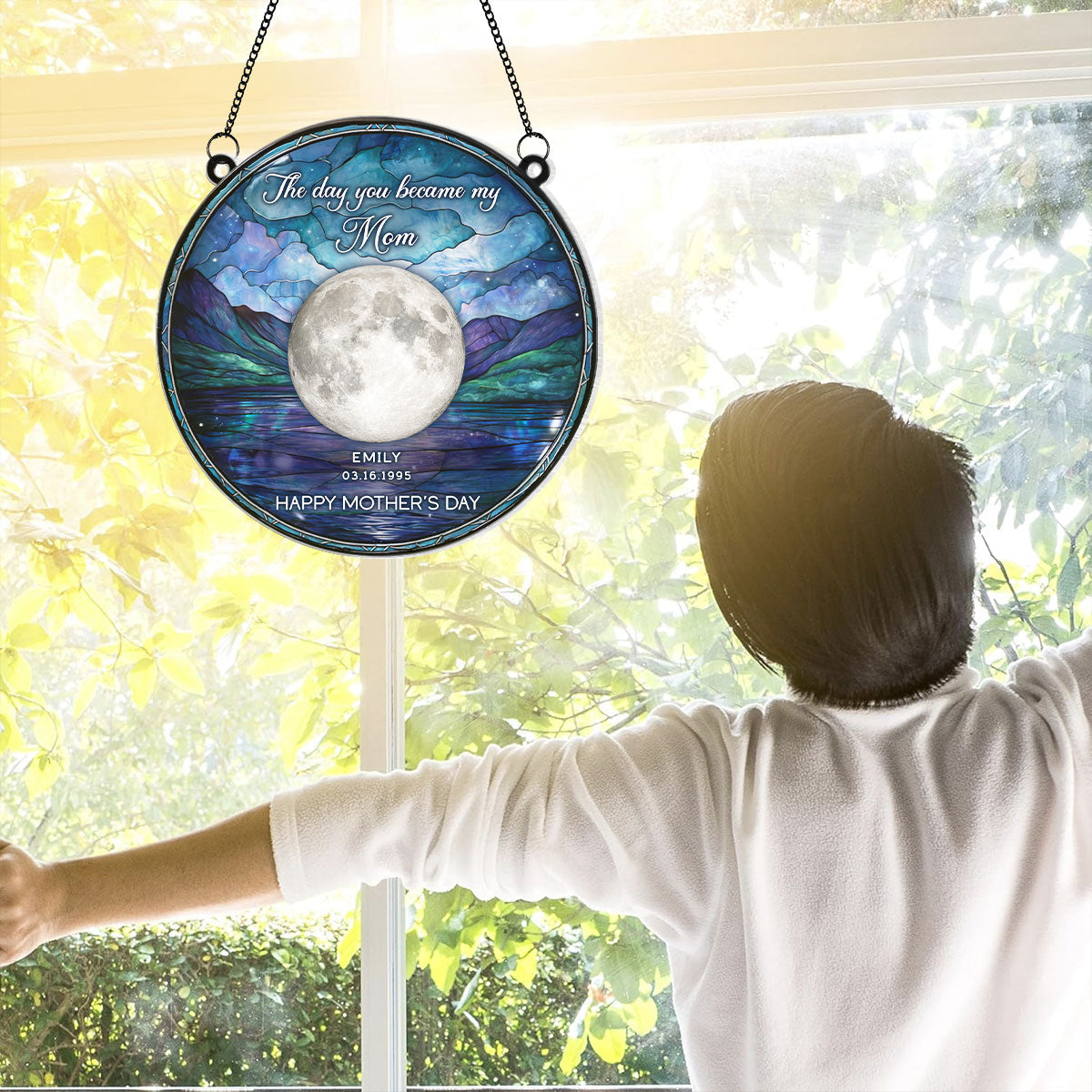 The Day You Became My Mom Custom Moon Phase by Date - Personalized Suncatcher - Heartfelt Mother's Day Gift for Mom