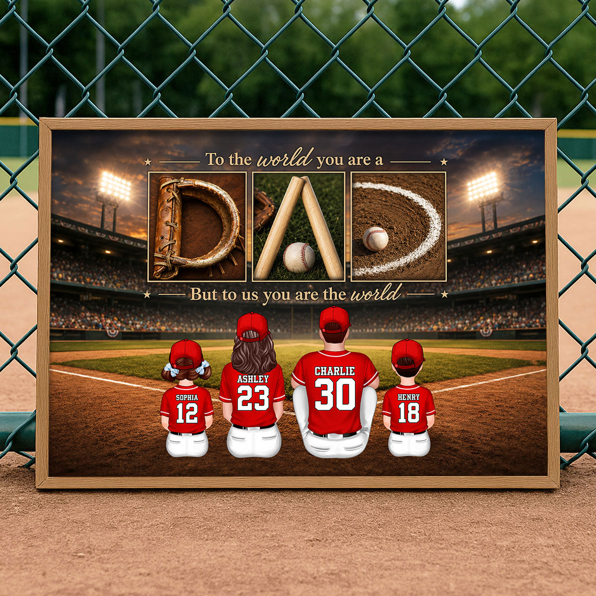 Baseball Dad to Us You Are the World - Personalized Poster - Father's Day Gift for Dad, Husband