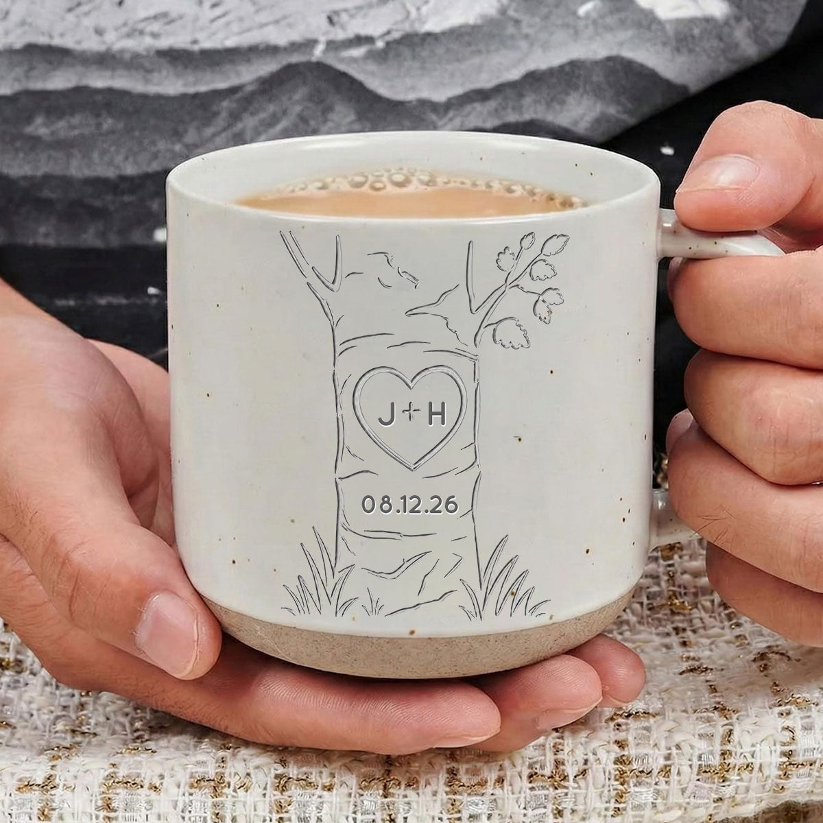 Carved in Love - Personalized Pottery Mug - Anniversary, Engagement Gift For Couple