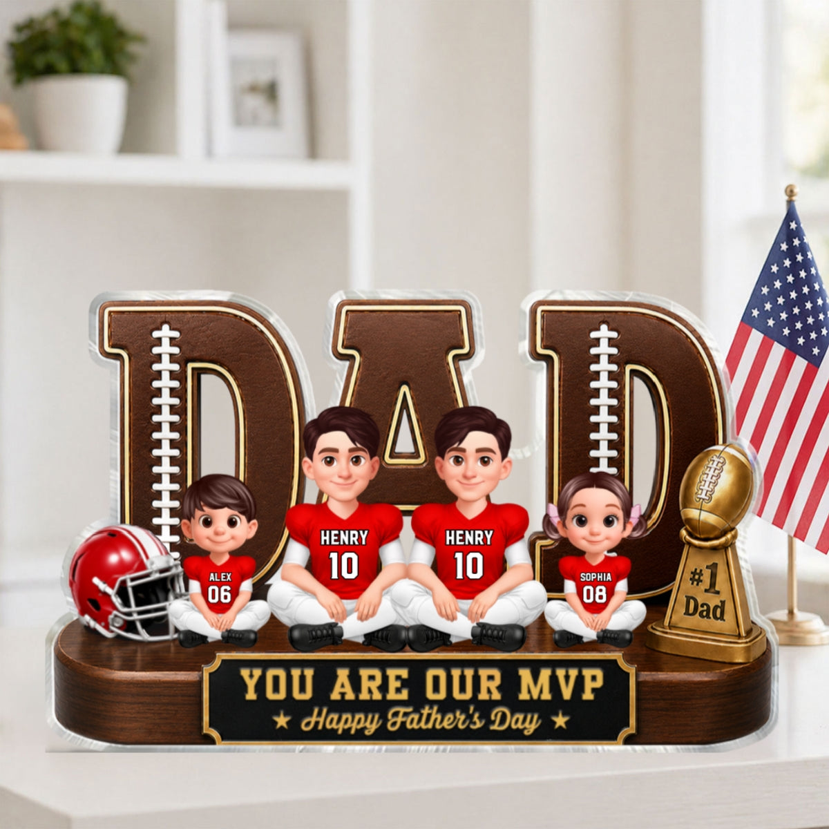American Legend Football Family Daddy's Dream Team - Personalized Acrylic Block Plaque -  Gift For Dad, Husband
