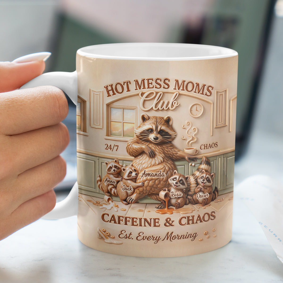 Hot Mess Moms Club - Personalized Mug - Funny Raccoon Coffee Mug for Mom, Mother's Day Gift for Wife