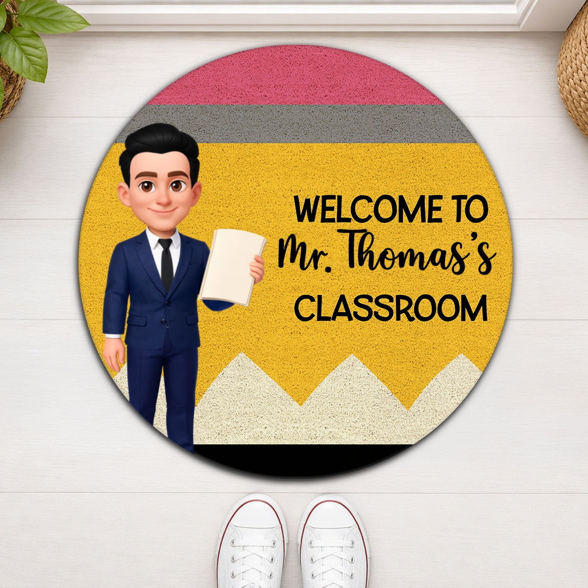 Teacher Pencil Welcome To Classroom Happy Learning - Personalized Doormat - Back To School, Classroom Decor
