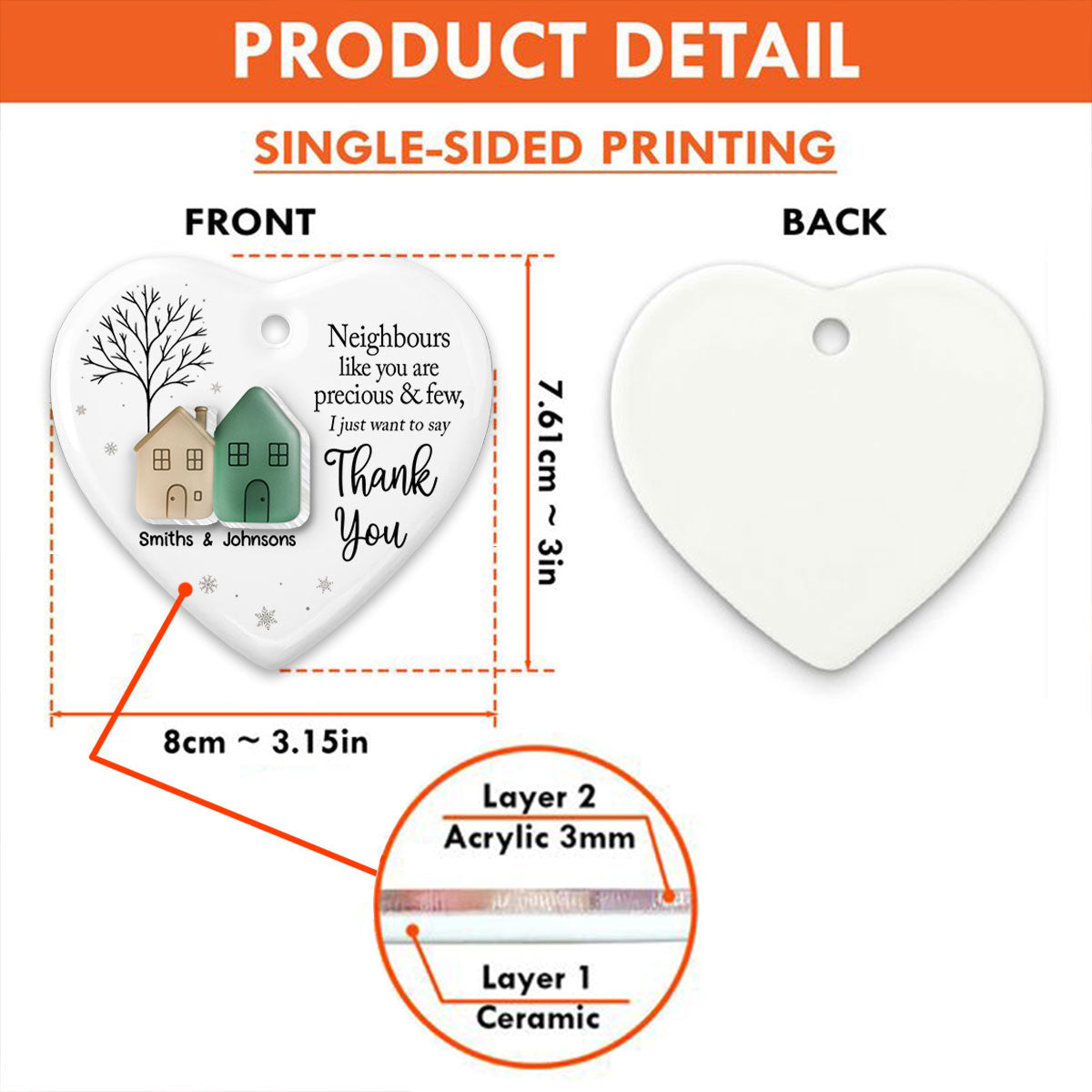 Thank You Neighbors 3D Effect Sea Glass Appreciation Gift - Personalized Ceramic Ornament With Acrylic