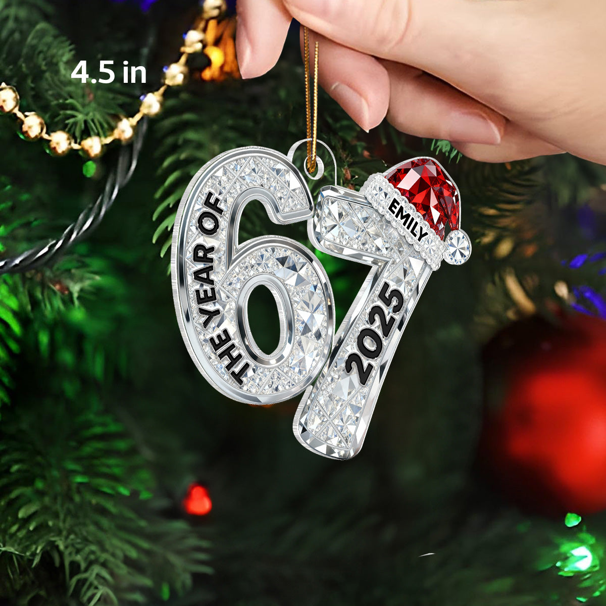 3D Effect Flat 67 Six Seven 2025 Slang Christmas - Personalized Acrylic Ornament - Funny Christmas Gift For Teen, Grandkid, Gen Alpha