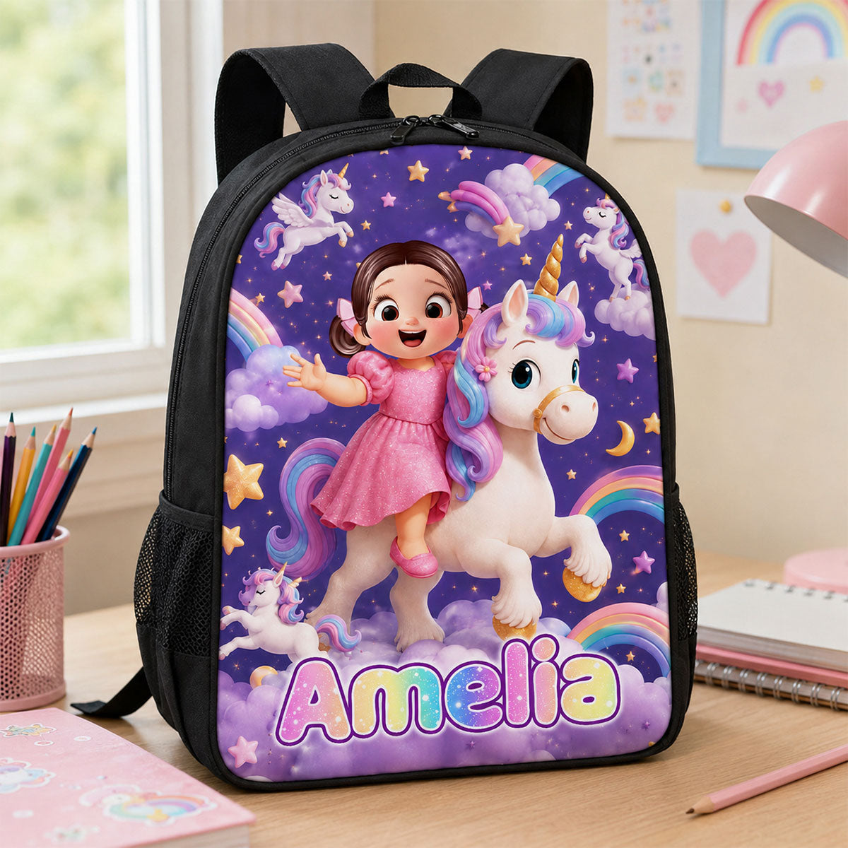 Unicorn Trendy Design for Girls - Personalized Backpack - Back to School Gift for Daughter, Granddaughter