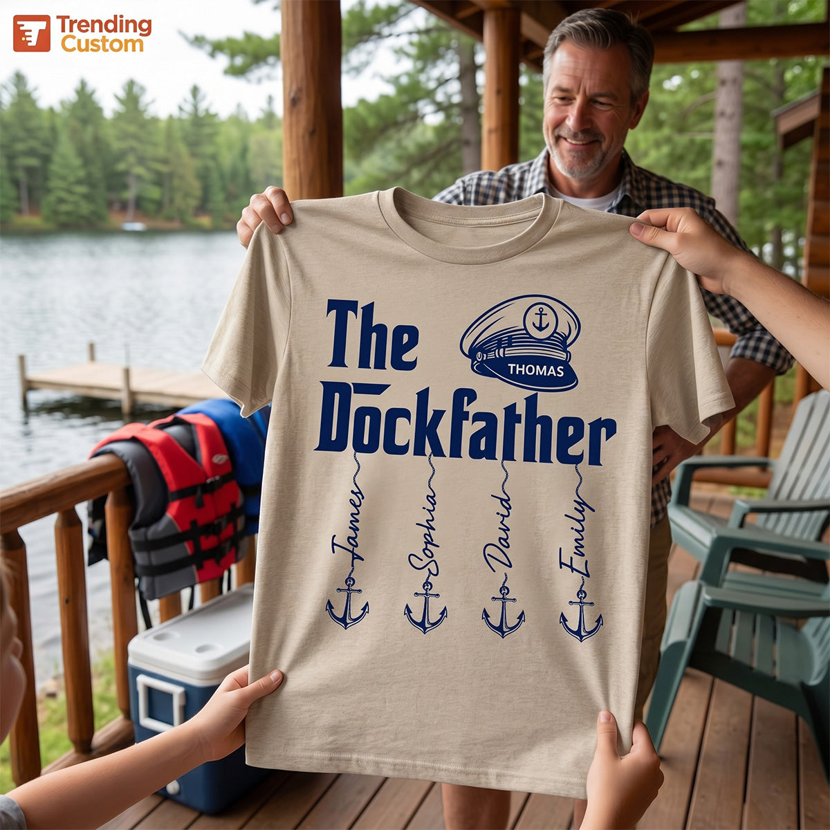 The Dockfather Boat Captain Custom Kids Names - Personalized Shirt - Lake Life Father's Day Gift For Husband, Dad