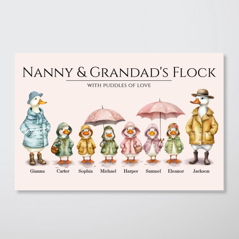 Grandparents Grandma Grandad's Flock Cute Watercolor Ducks Personalised Poster