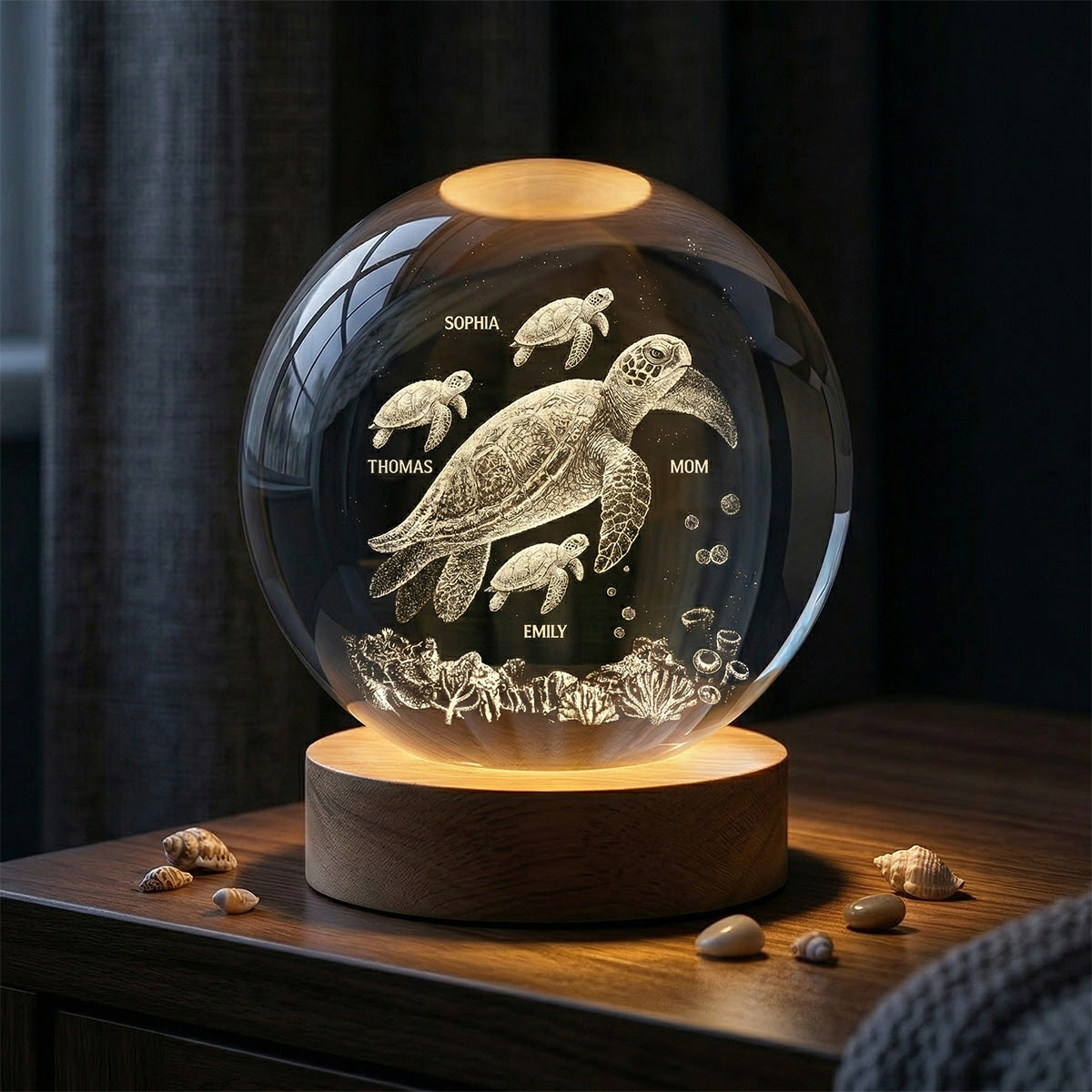 Mom Grandma Sea Turtle - Personalized Crystal Ball LED Night Light