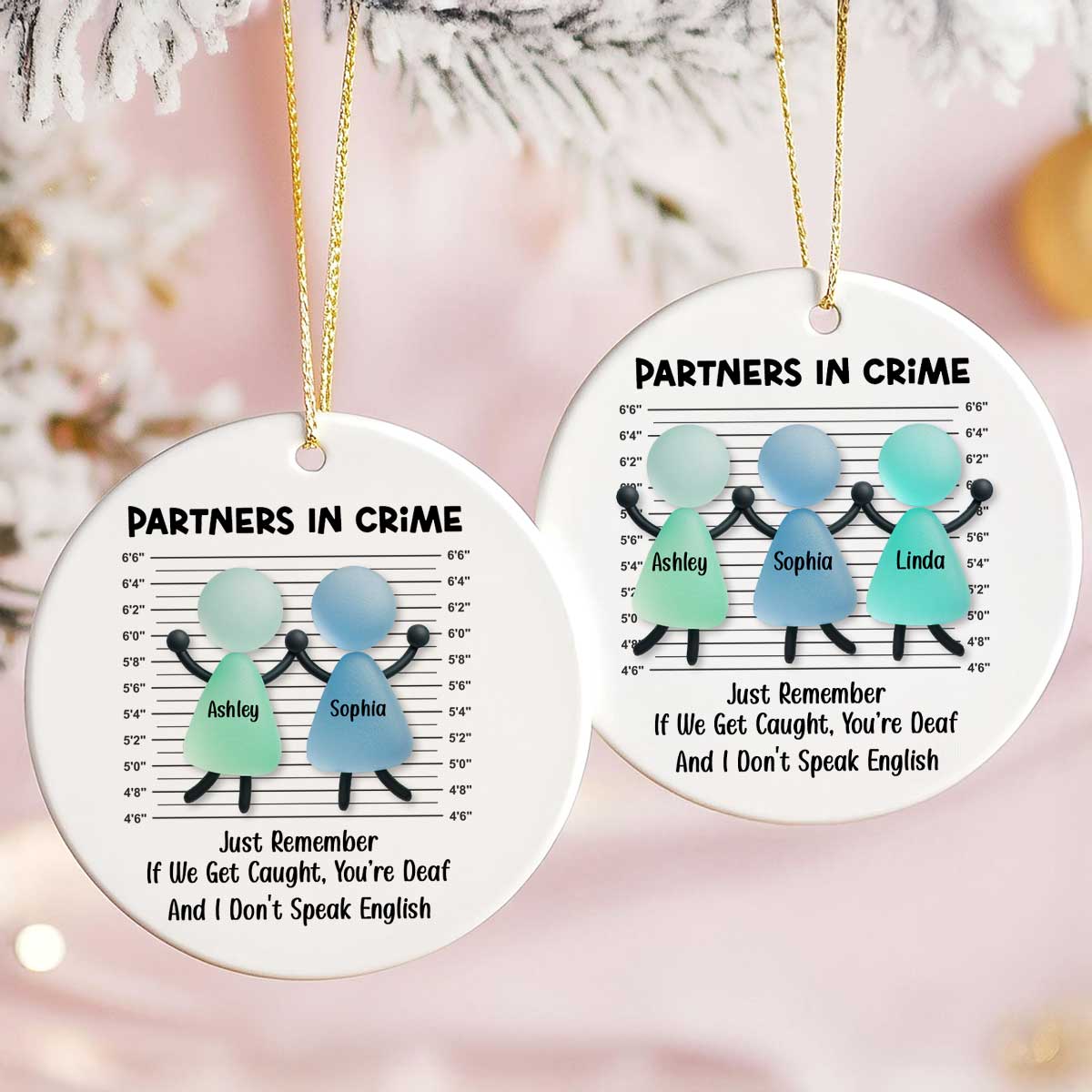 Partners in Crime Sea Glass Besties - Personalized Ceramic Ornament With Acrylic - Christmas Gift for Best Friends