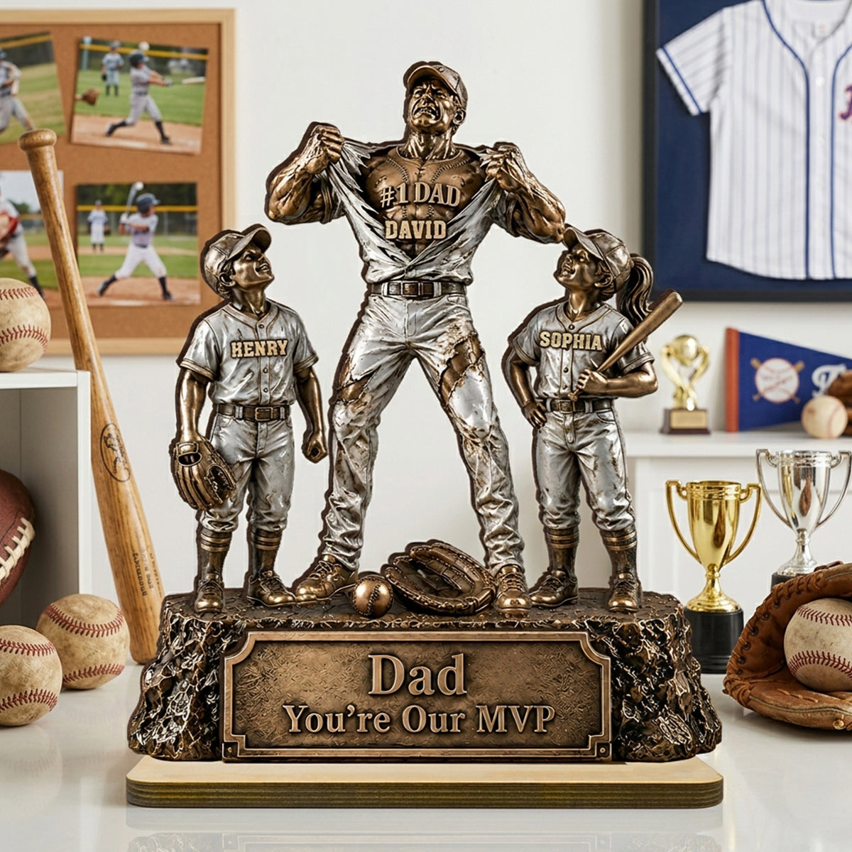 No 1 Dad Baseball Victory Trophy - Personalized 2-Layered Wooden Plaque -  Gift for Dad, Husband
