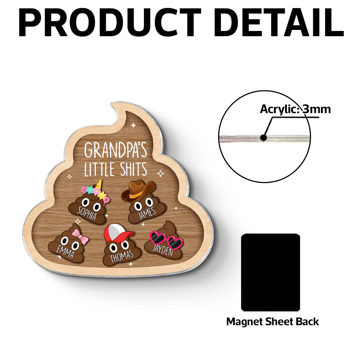 Grandpa's Little Turds - Personalized Acrylic Fridge Magnet - Funny Father's Day Gift For Grandpa