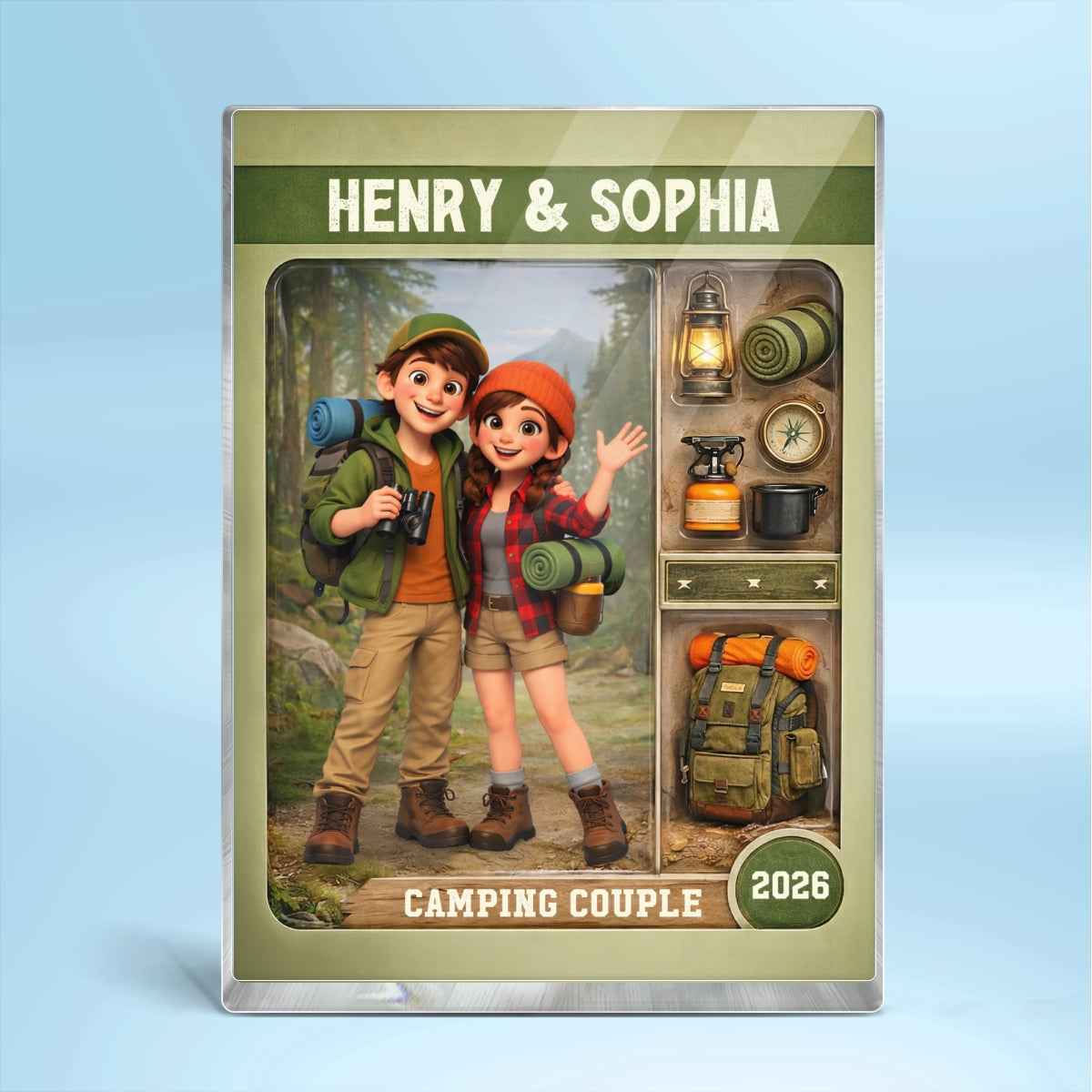 Camping Couple Action Figure - Personalized Acrylic Block Plaque - Anniversary, Valentine's Day Gift, Gift For Him, Gift For Her