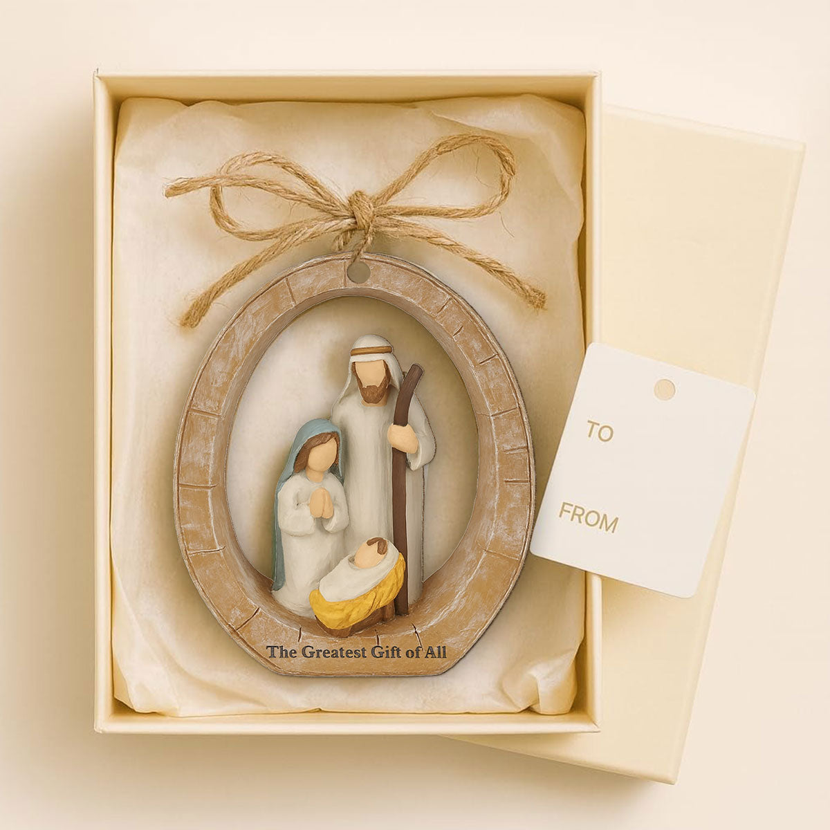 3D Effect Holy Family Nativity Scene The Greatest Gift of All Religious Keepsake - Wooden Ornament