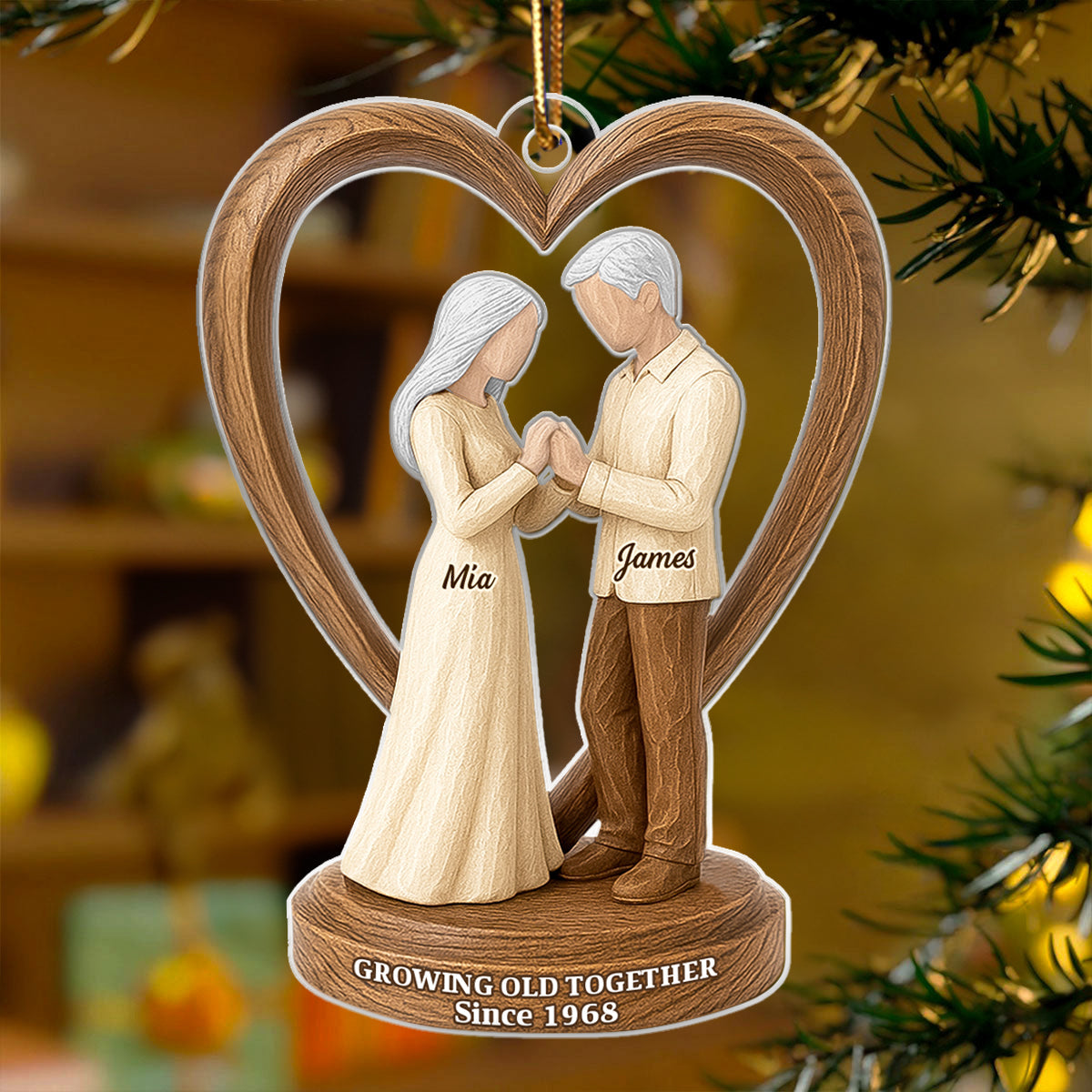 Couple Wedding Wooden Figurines - Personalized Acrylic Ornament - Heartwarming Christmas Gift For Him, For Her, For Couple