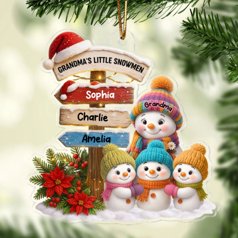 Snowman Grandma's Garden Custom Name Sign Post - Personalized Acrylic Ornament - Christmas Gift for Grandma