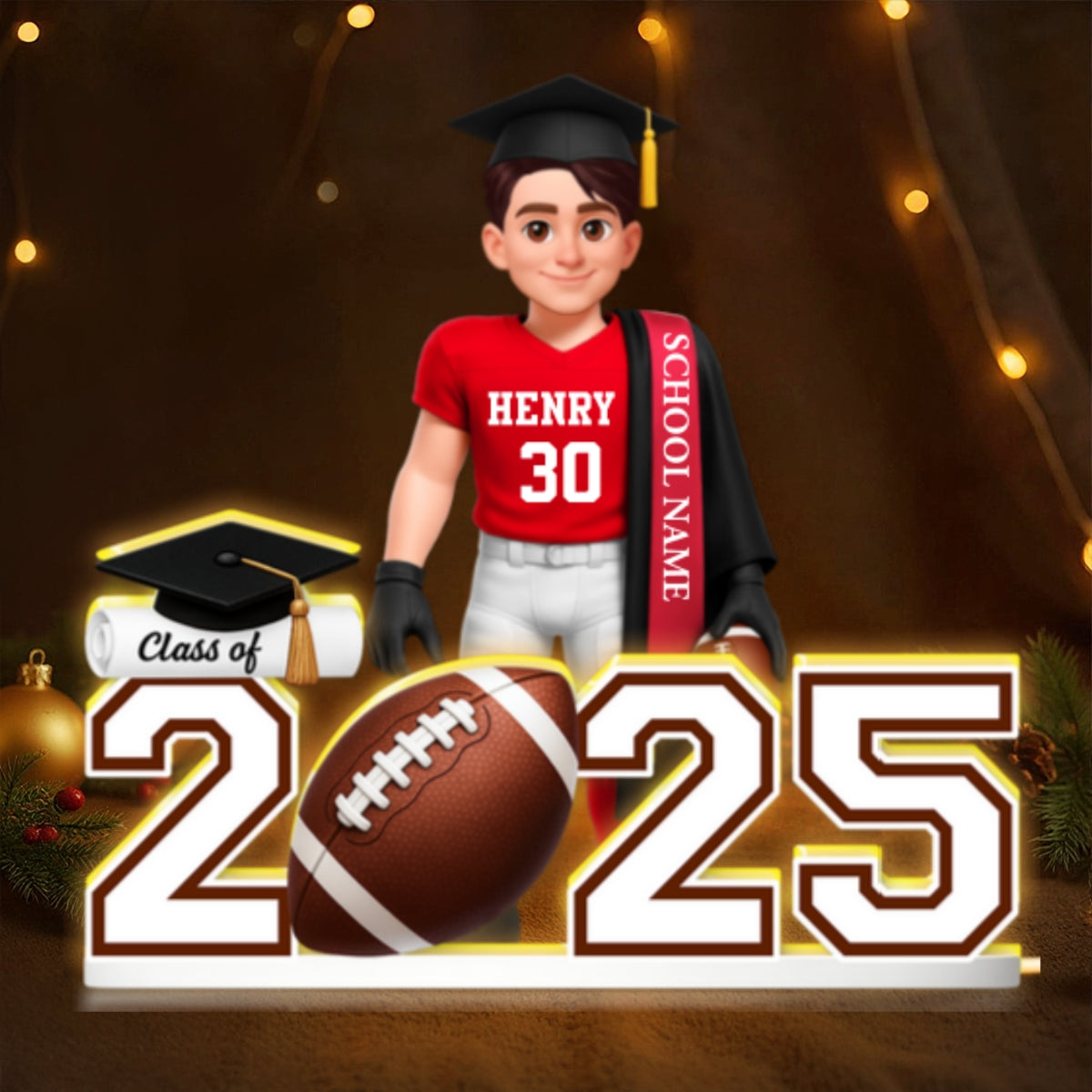 Football Boy 3D Effect Senior - Personalized Light Box - Christmas Gift Graduation Gift