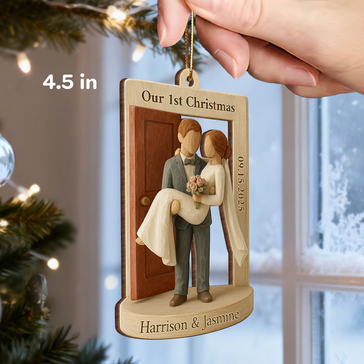 3D Effect Groom Carrying Bride Threshold Door - Personalized Wooden Ornament - Wedding Couple Threshold | Just Married Newlyweds Marriage Keepsake
