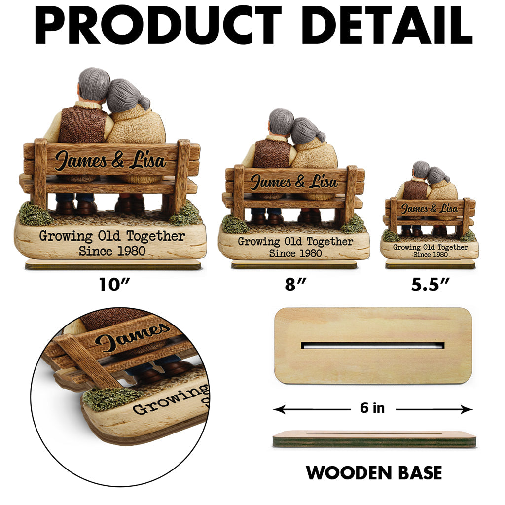 Growing Old Together Couple  - Personalized Standing Wooden Plaque - Gift for Couple