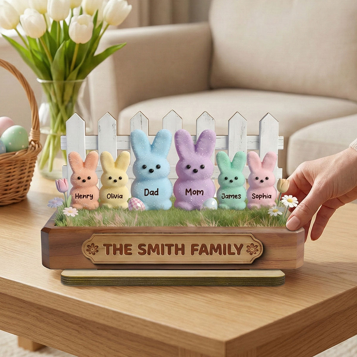 Easter Bunnies Family - Personalized 2-Layered Wooden Plaque - Gift For Family, Easter Decoration