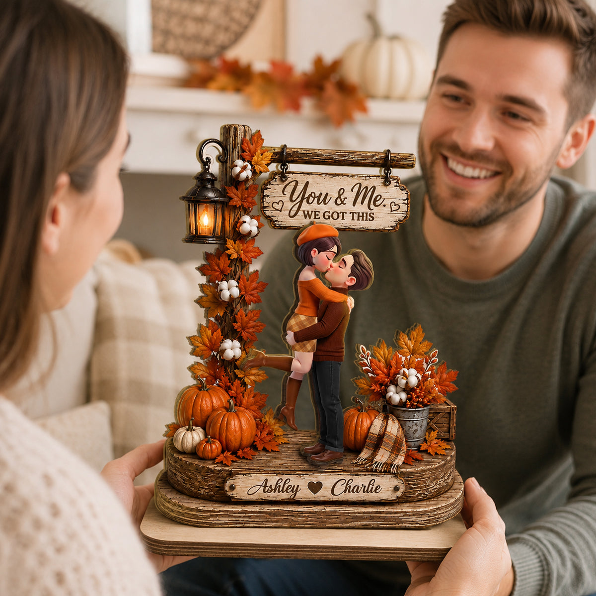 Couple Sitting On Rocking Chair Fall Season - Personalized 2-Layered Wooden Plaque - Fall Season Decor Gift, Gift For Couple