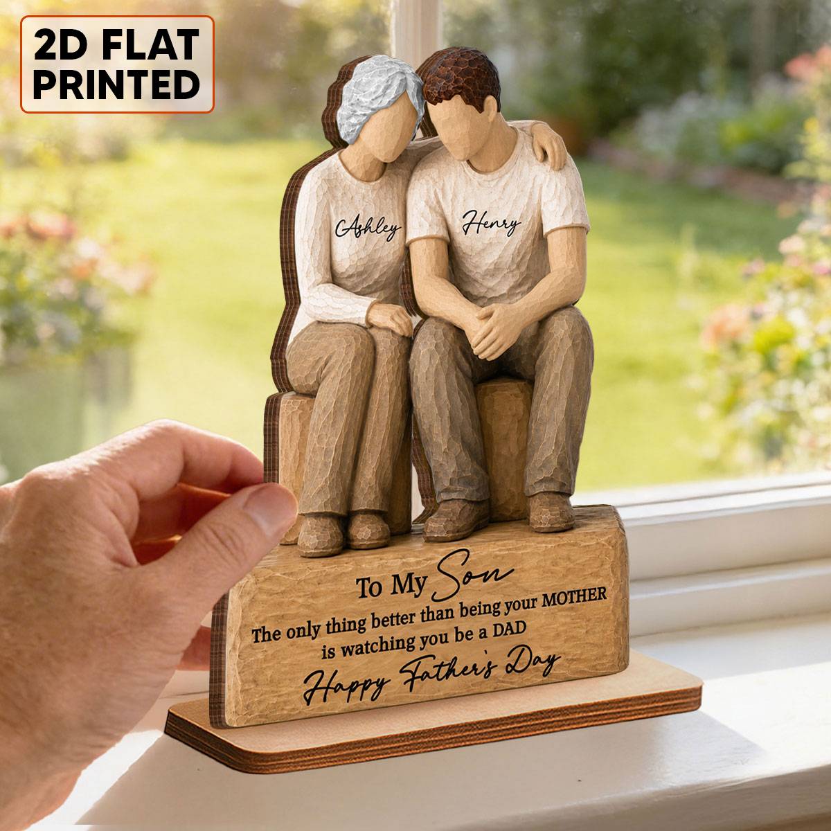 To My Son Watching You Be A Dad From Mom 2D Flat - Personalized 2-Layered Wooden Plaque -  Gift For Son