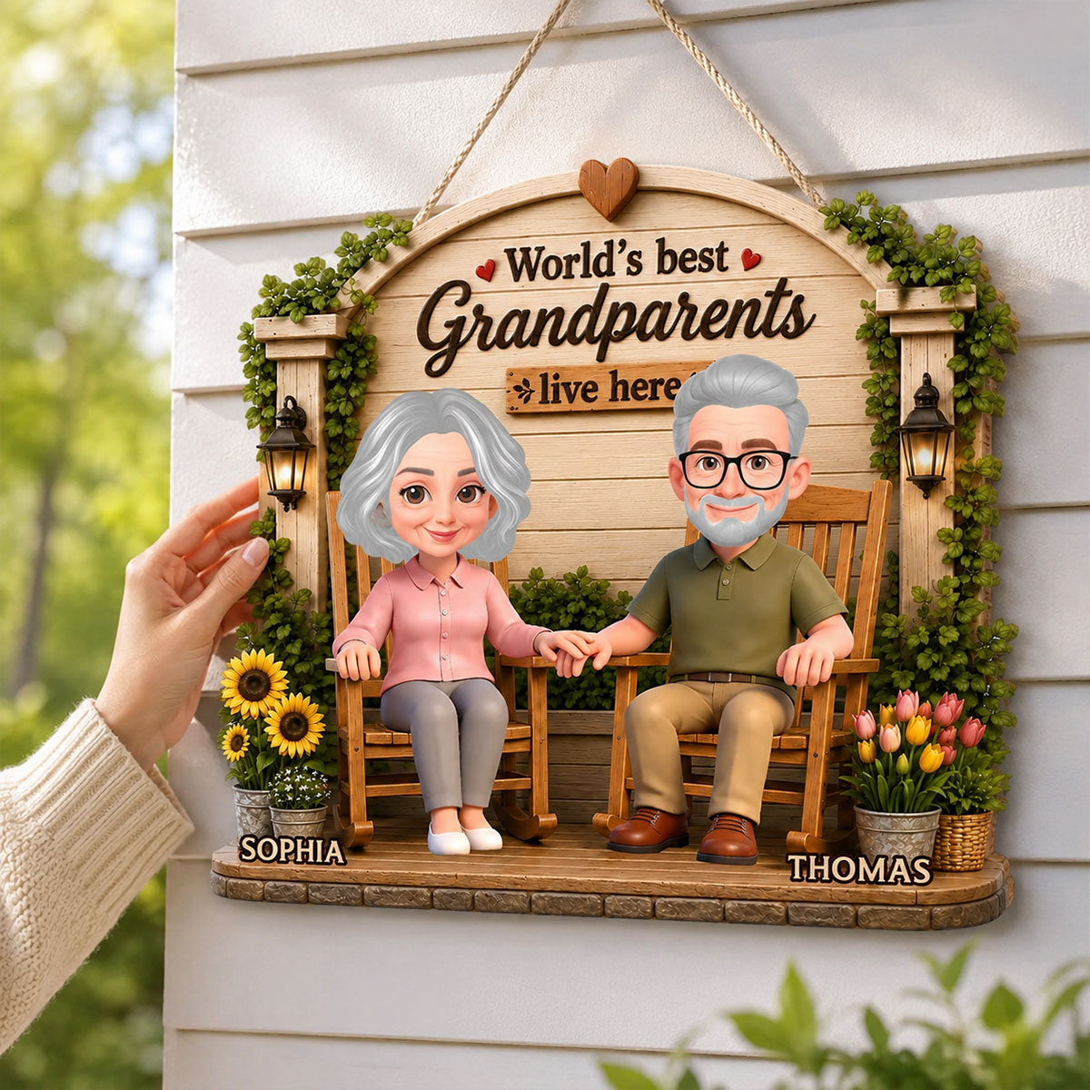 World's Best Grandparents Live Here - Personalized Wood Sign - Gift For Grandparents, Summer Decoration