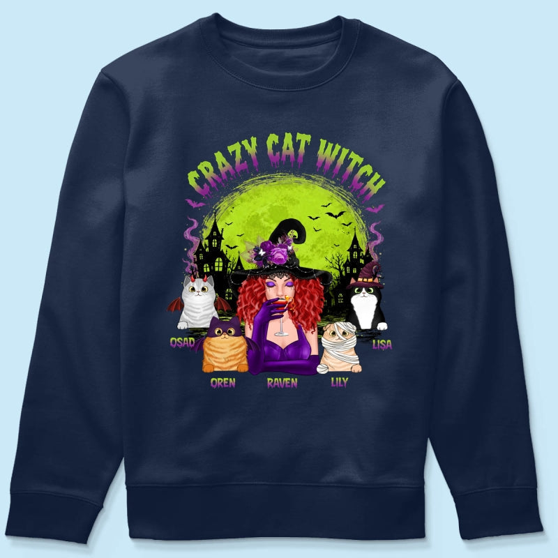 Crazy Cat Witch - Personalized Shirt - Halloween Gift for Cat Moms, Cat Lovers