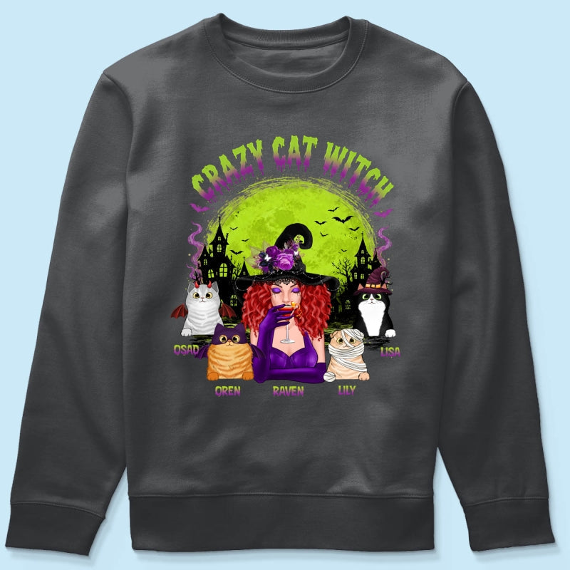 Crazy Cat Witch - Personalized Shirt - Halloween Gift for Cat Moms, Cat Lovers