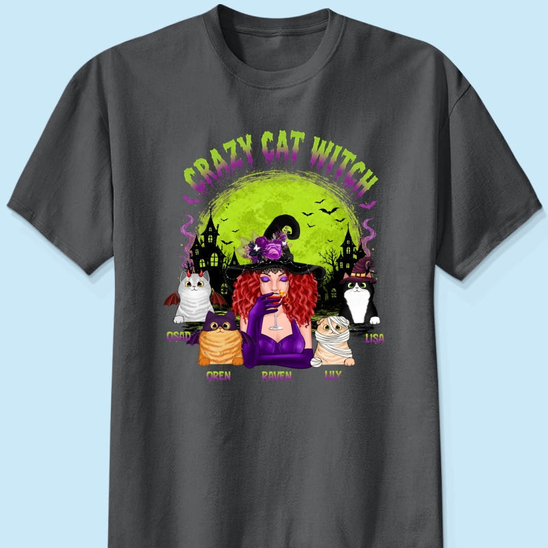 Crazy Cat Witch - Personalized Shirt - Halloween Gift for Cat Moms, Cat Lovers