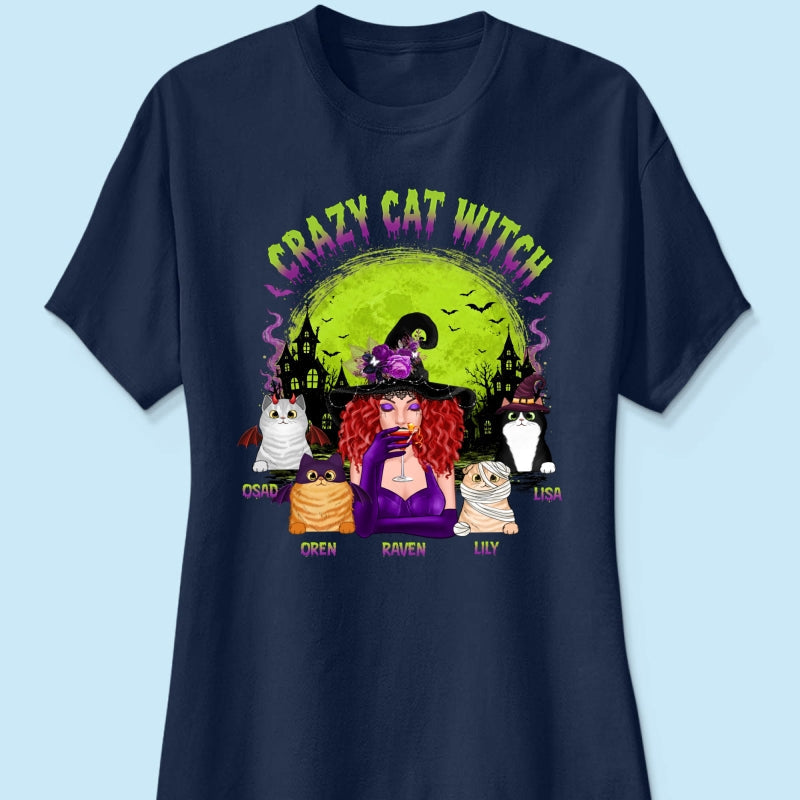 Crazy Cat Witch - Personalized Shirt - Halloween Gift for Cat Moms, Cat Lovers