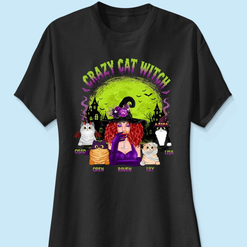 Crazy Cat Witch - Personalized Shirt - Halloween Gift for Cat Moms, Cat Lovers