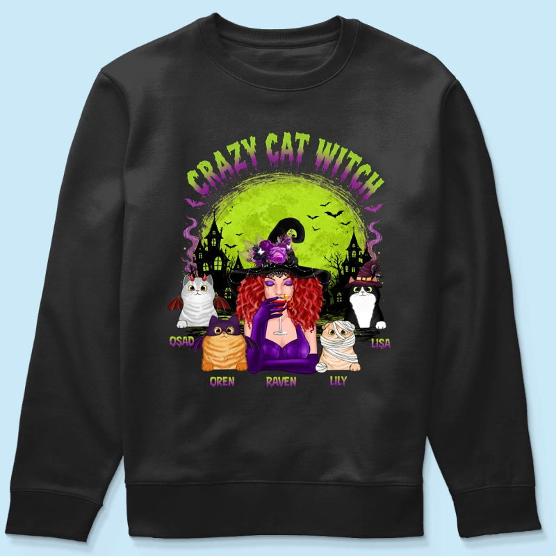 Crazy Cat Witch - Personalized Shirt - Halloween Gift for Cat Moms, Cat Lovers