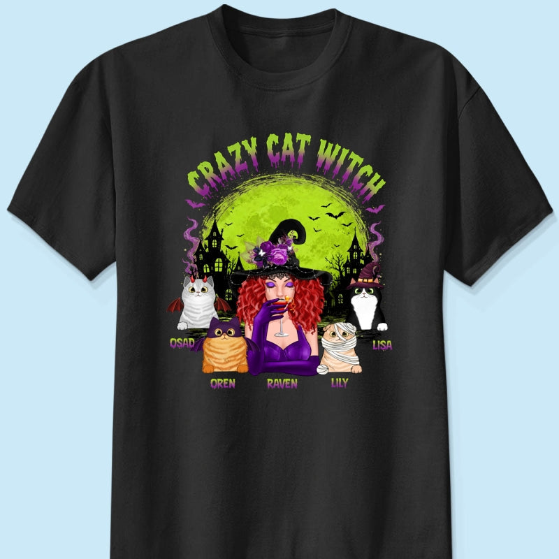 Crazy Cat Witch - Personalized Shirt - Halloween Gift for Cat Moms, Cat Lovers