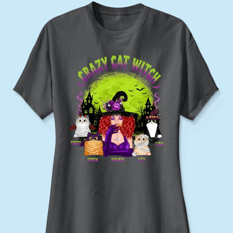 Crazy Cat Witch - Personalized Shirt - Halloween Gift for Cat Moms, Cat Lovers