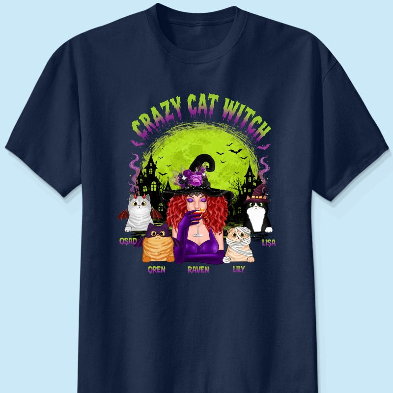 Crazy Cat Witch - Personalized Shirt - Halloween Gift for Cat Moms, Cat Lovers